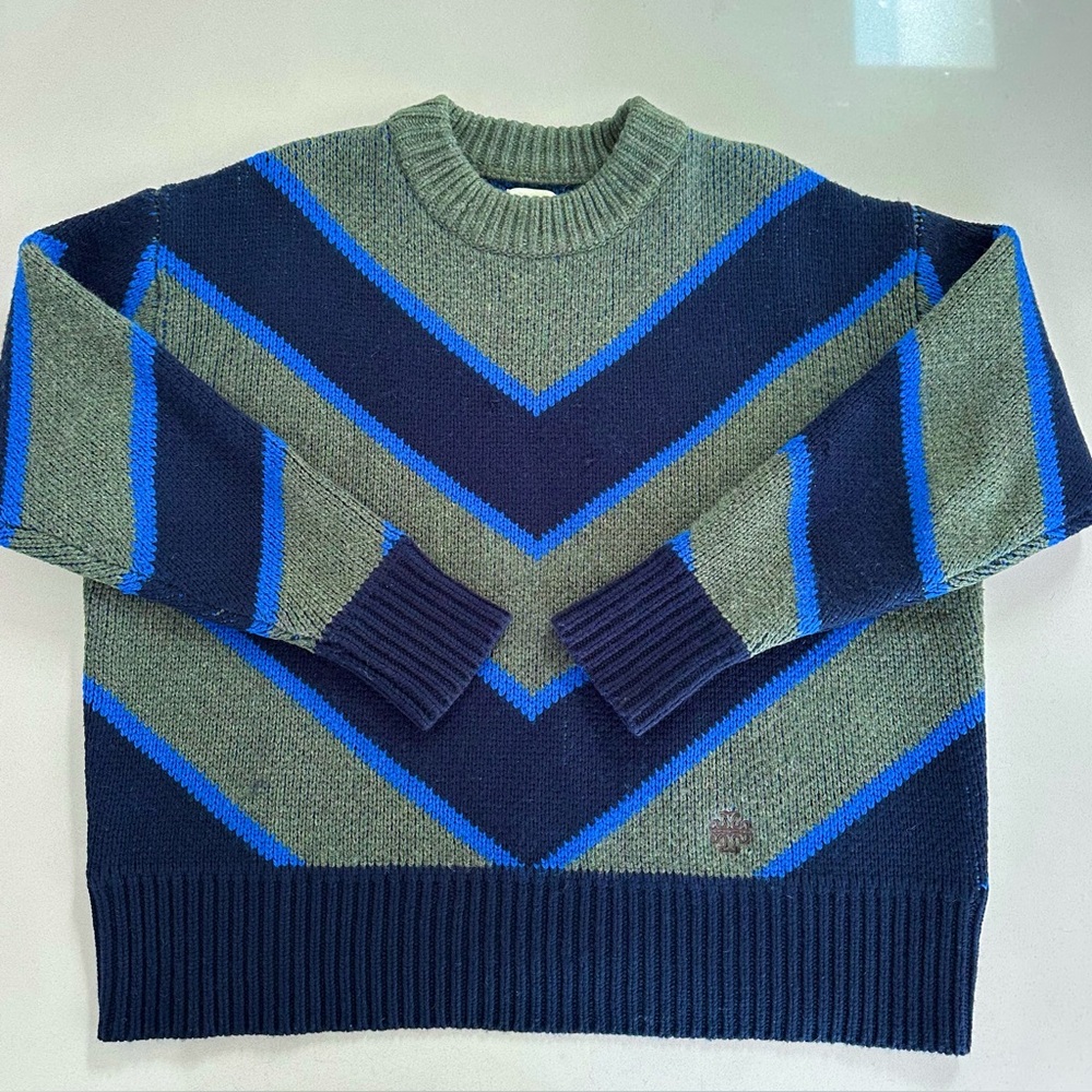 Tory Burch Sport Colorblock Chevron Blue Green Black Sweater M